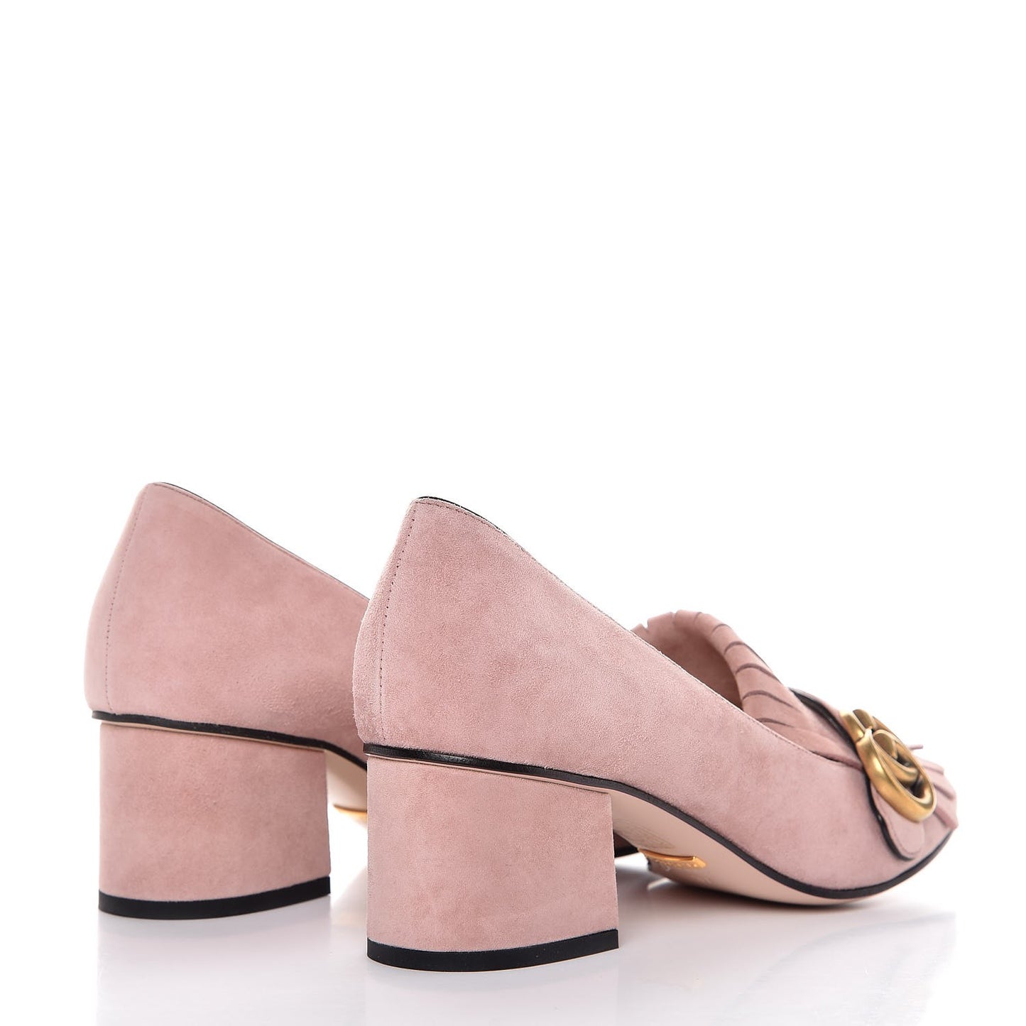 Kid Scamosciato GG Marmont Fringe 50mm Loafer Pumps 37 Crystal Pink