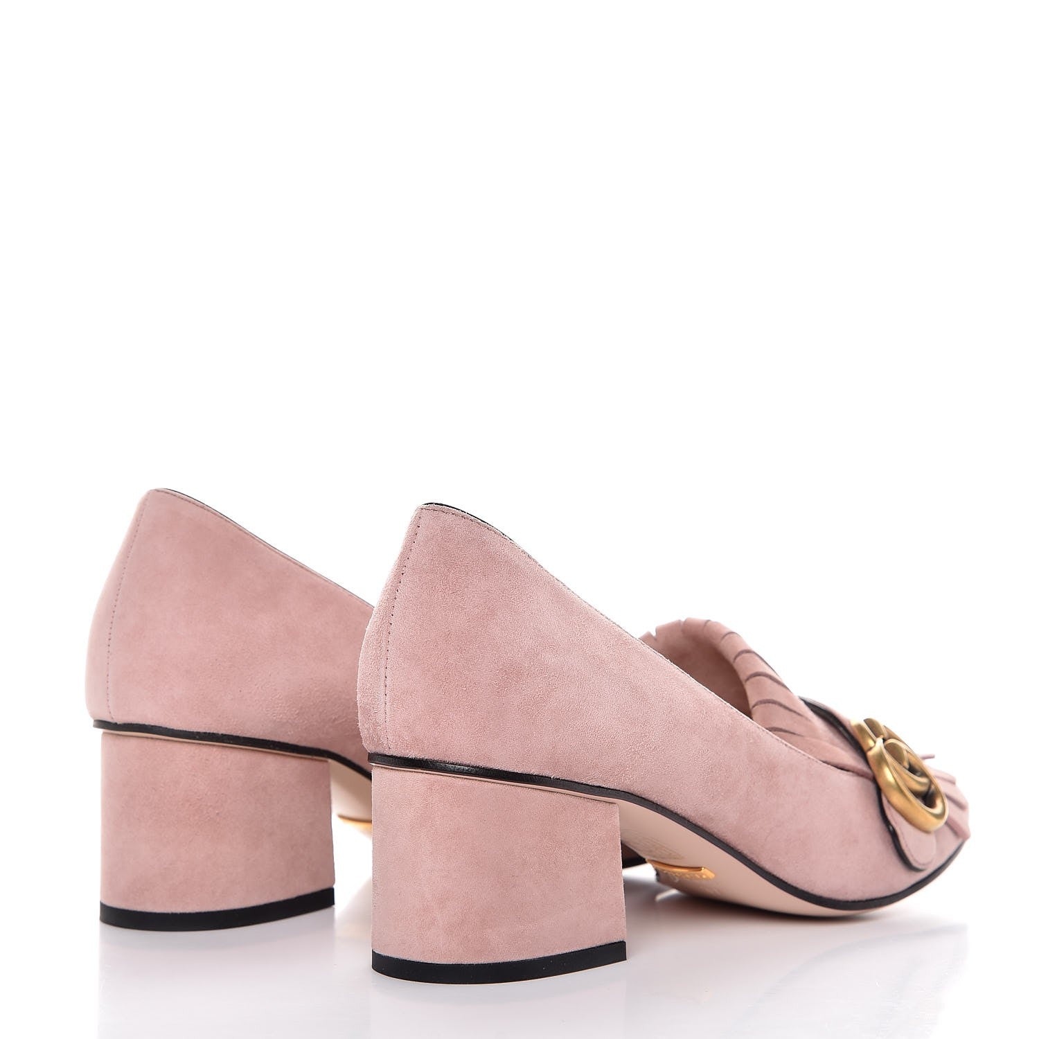 Gucci Kid Scamosciato GG Marmont Fringe 50mm Loafer Pumps 37 Crystal Pink 4 of 9