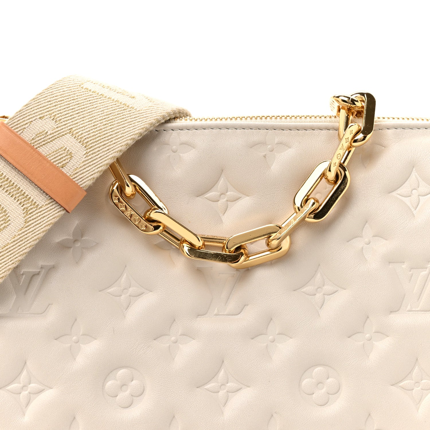 Louis Vuitton Lambskin Embossed Monogram Coussin PM Beige Cream 9 of 11