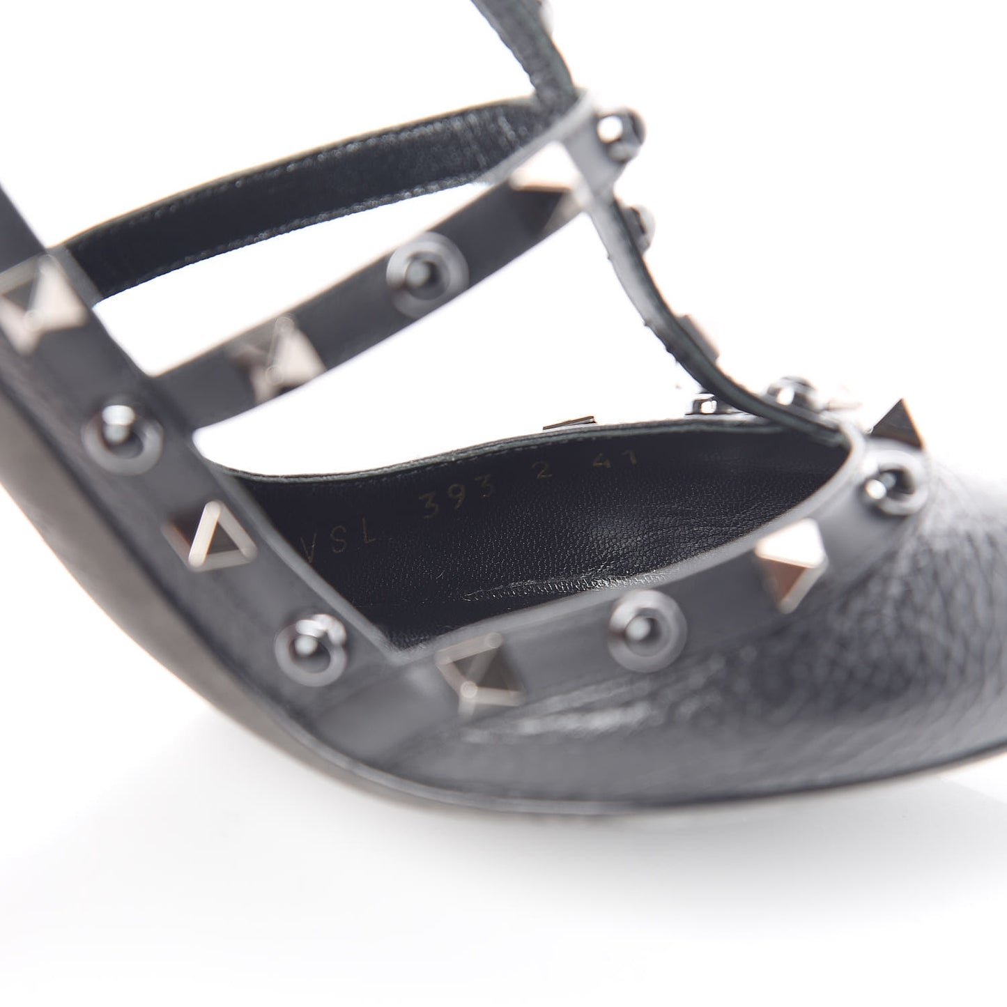 Pebbled Calfskin Onyx Rockstud Rolling Ankle Strap 100mm Pumps 41 Black