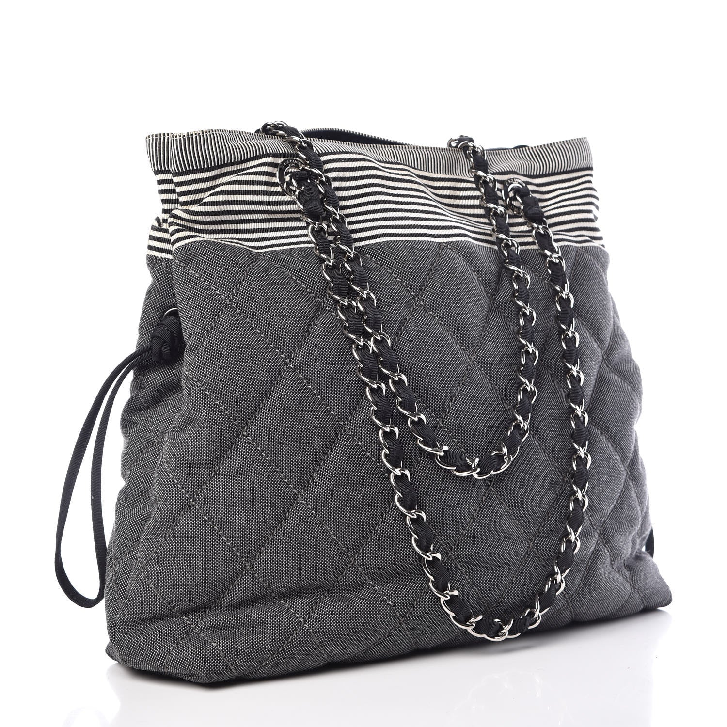 Chanel Grosgrain Denim Quilted Drawstring Tote Blue 3 of 9