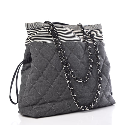 Chanel Grosgrain Denim Quilted Drawstring Tote Blue 3 of 9