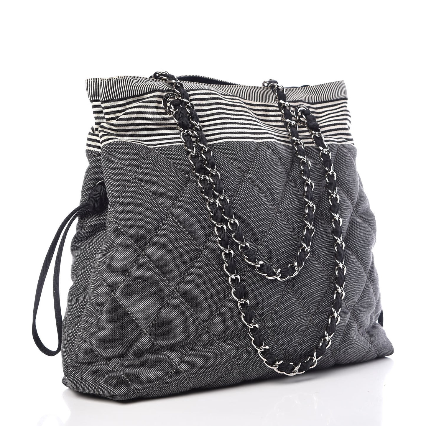 Grosgrain Denim Quilted Drawstring Tote Blue