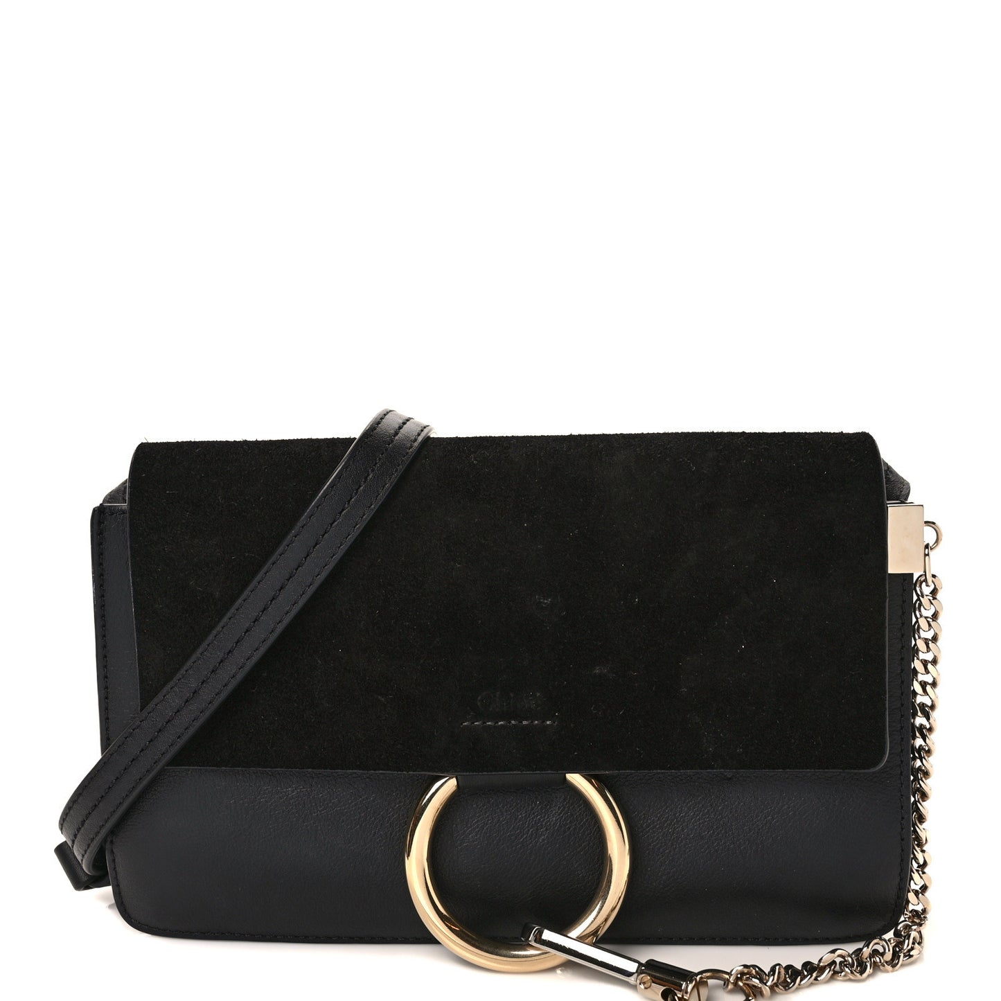 Suede Calfskin Small Faye Shoulder Bag Black