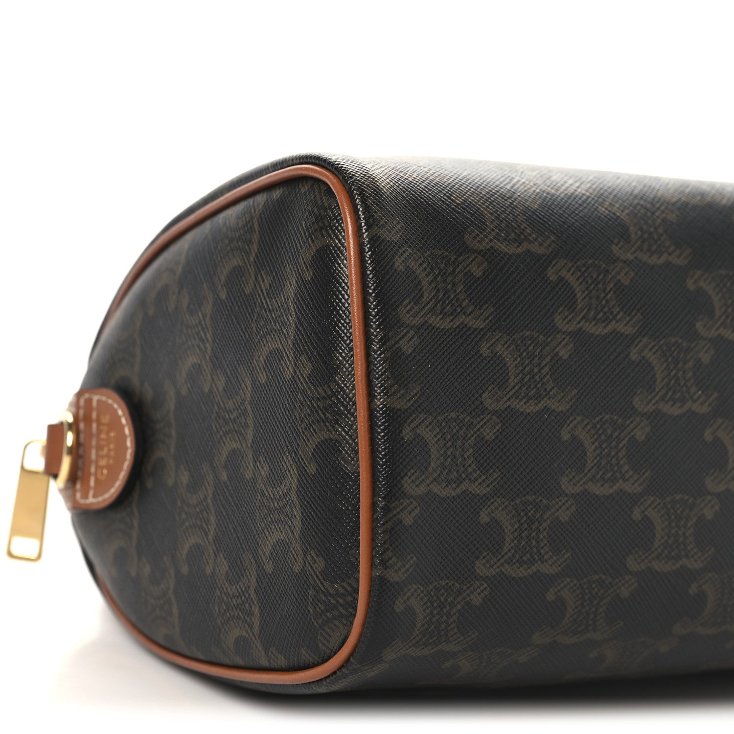 Celine Triomphe Canvas Calfskin Small Boston Bag Tan 8 of 10