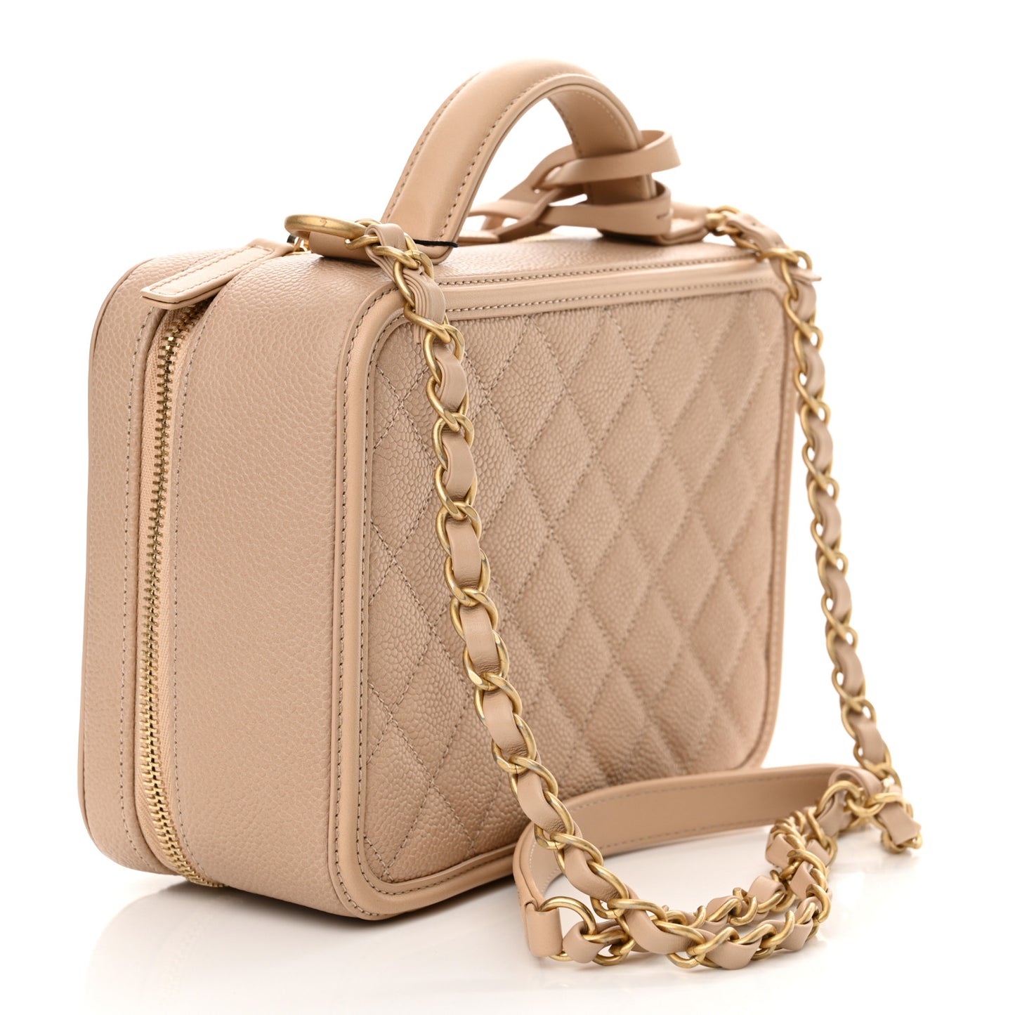 Caviar Quilted Medium CC Filigree Vanity Case Beige