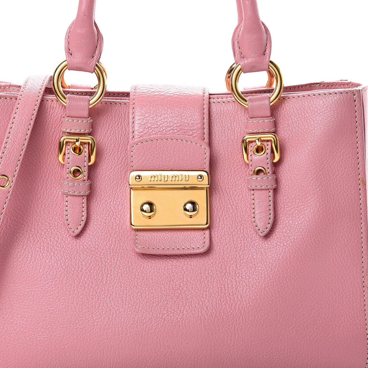 Miu Miu Goatskin Madras Shopping Tote Rosa 8 of 27
