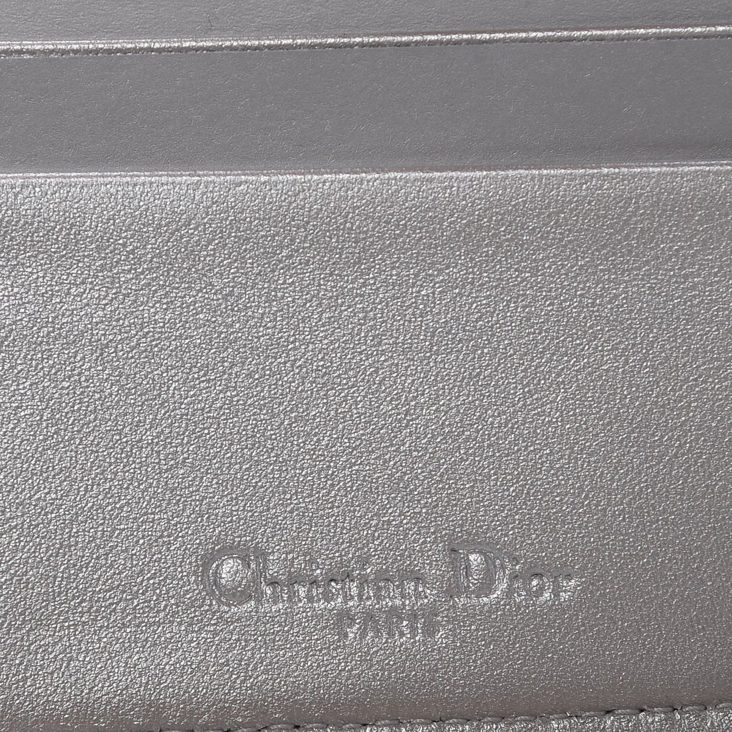 Metallic Calfskin Cannage Lady Dior Medium Wallet Silver