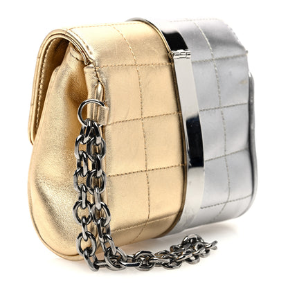 Chanel Metallic Lambskin Square Quilted Wristlet Clutch Gold Silver 3 of 10