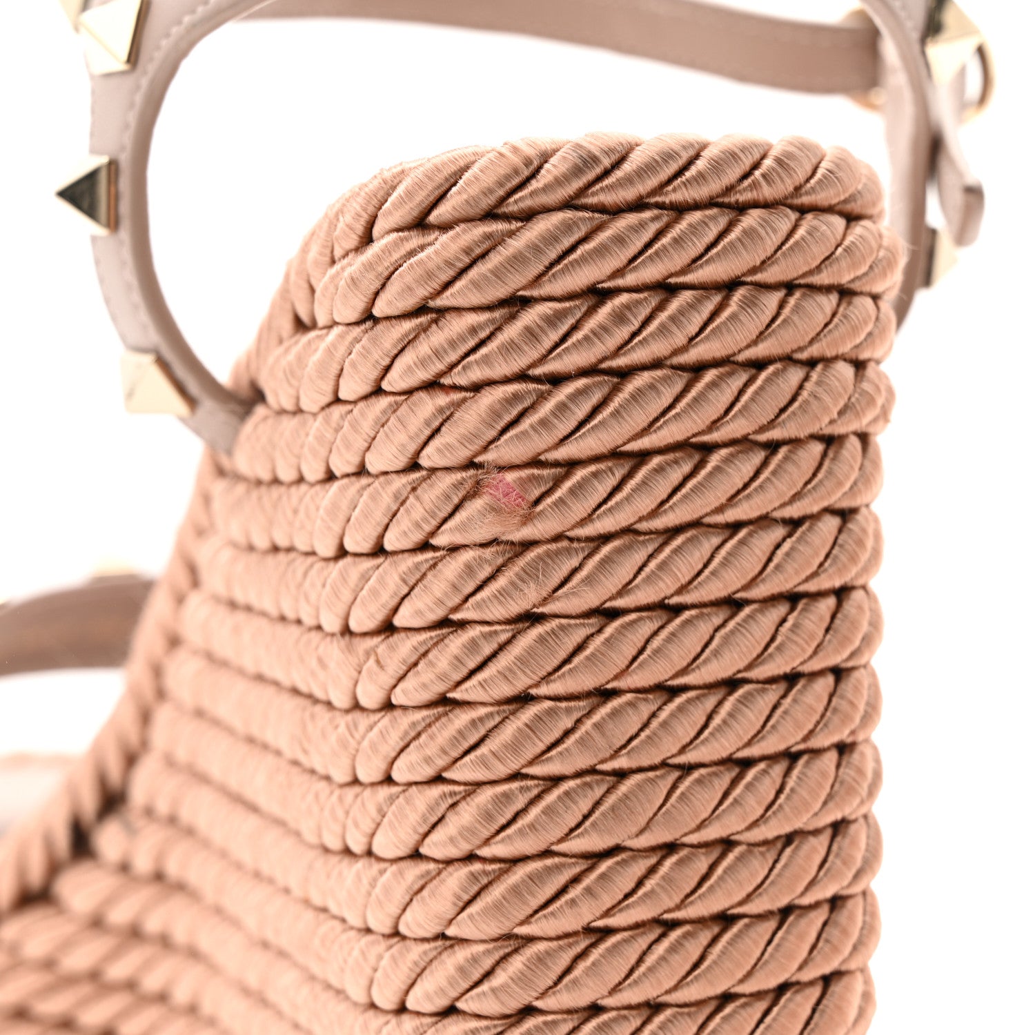 Valentino Garavani Silk Calfskin Rockstud Torchon Espadrille Wedge Sandals 38.5 Poudre 11 of 13