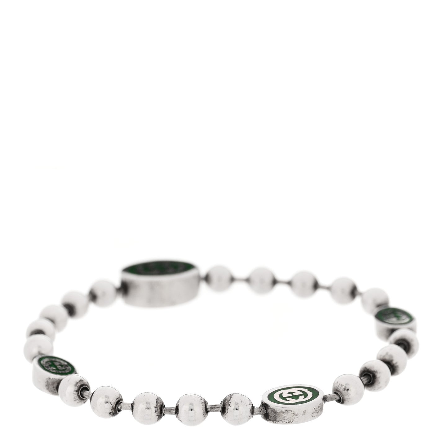 Sterling Silver Enamel Interlocking G Boule Chain Bracelet Green