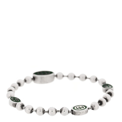 Gucci Sterling Silver Enamel Interlocking G Boule Chain Bracelet Green 1 of 4