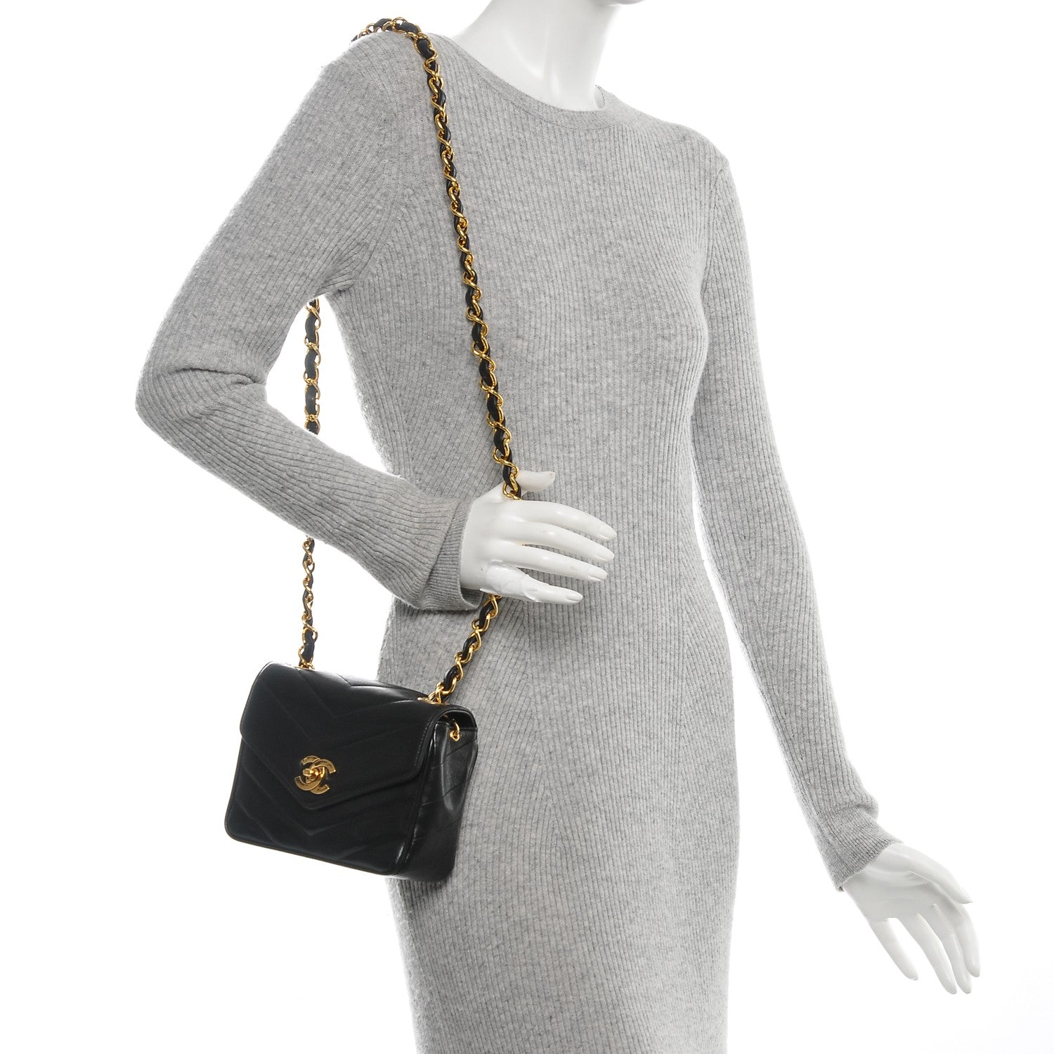 Chanel Lambskin Chevron Quilted Mini Flap Black 2 of 8