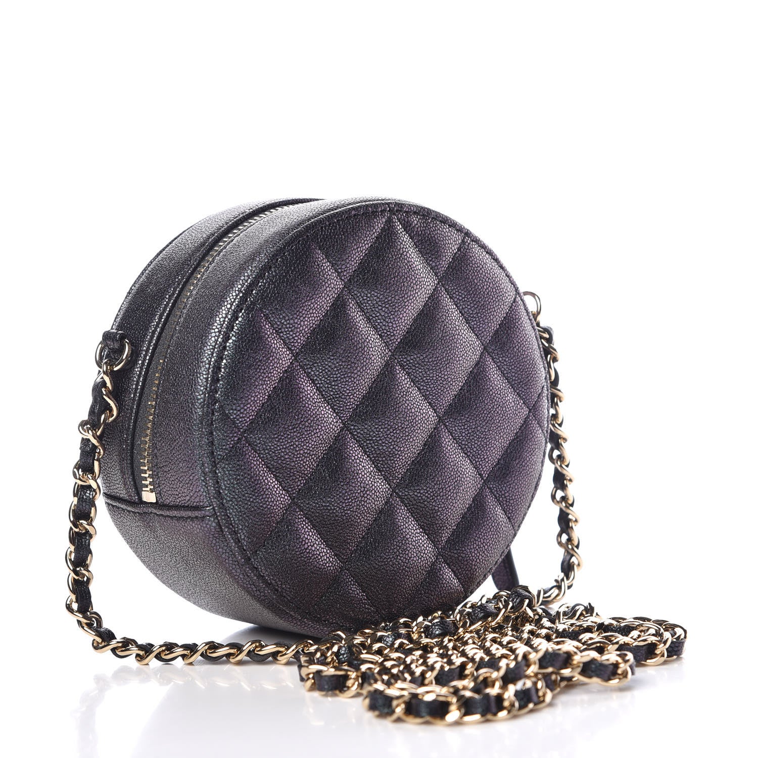 Chanel Iridescent Caviar Quilted Round Clutch With Chain Black 3 of 10