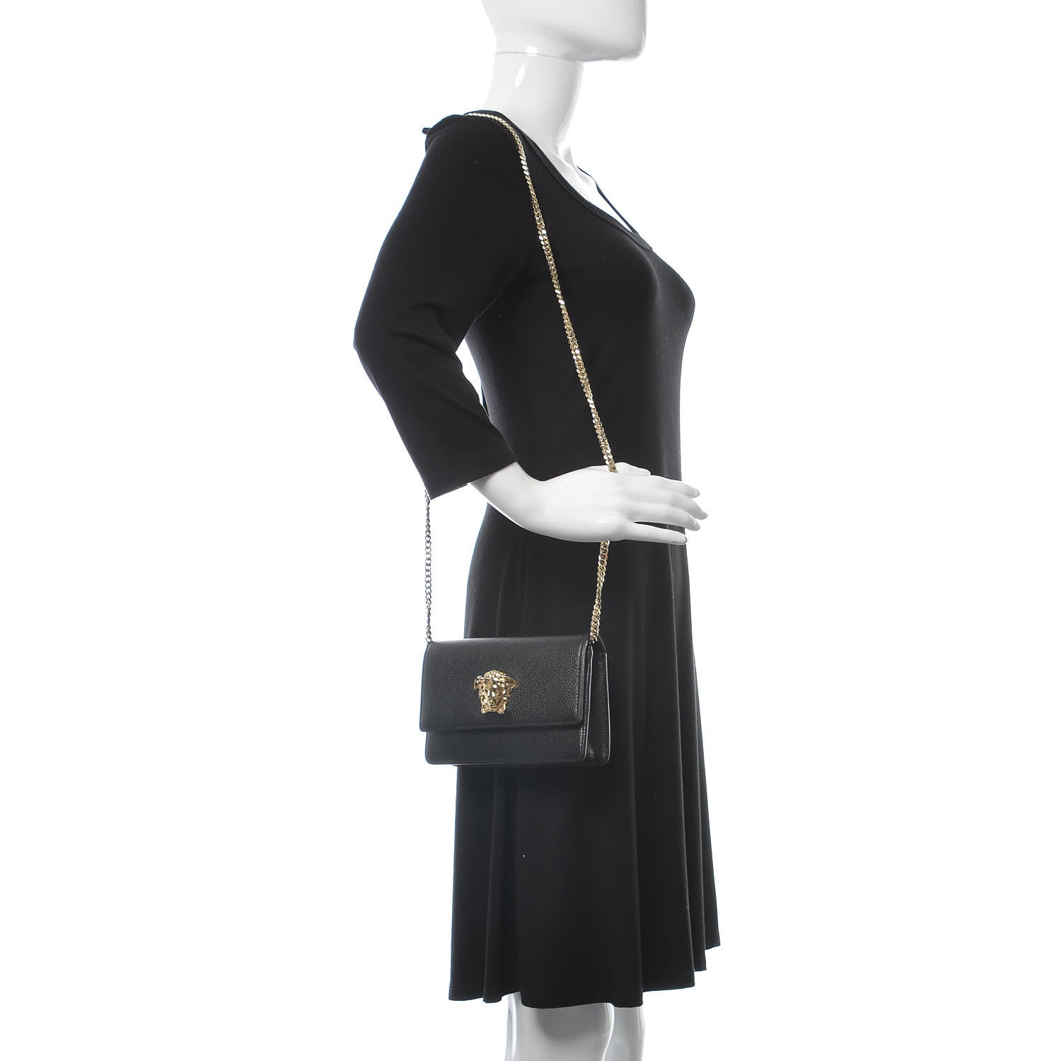 Versace Grained Calfskin Palazzo Chain Evening Bag Black 2 of 8
