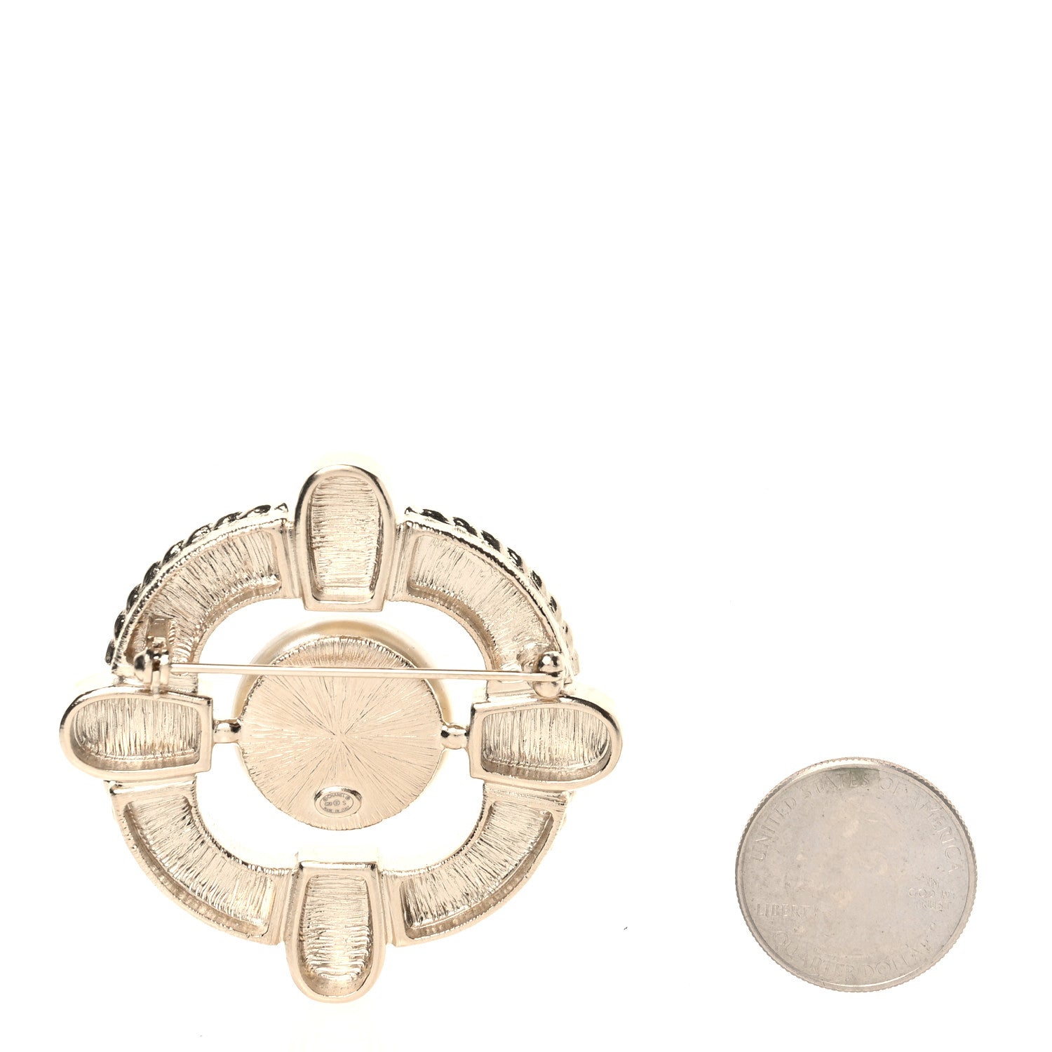 Chanel Crystal Pearl Enamel CC Brooch Gold Pink 2 of 4