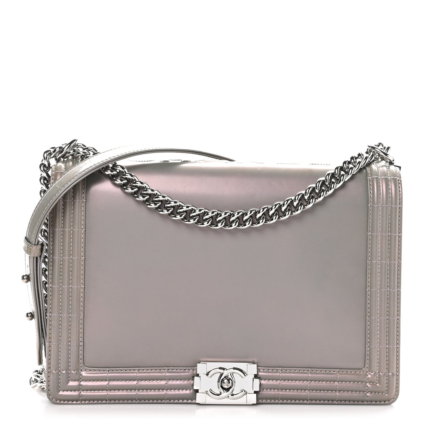 Glazed Calfskin Large Boy Flap Grey