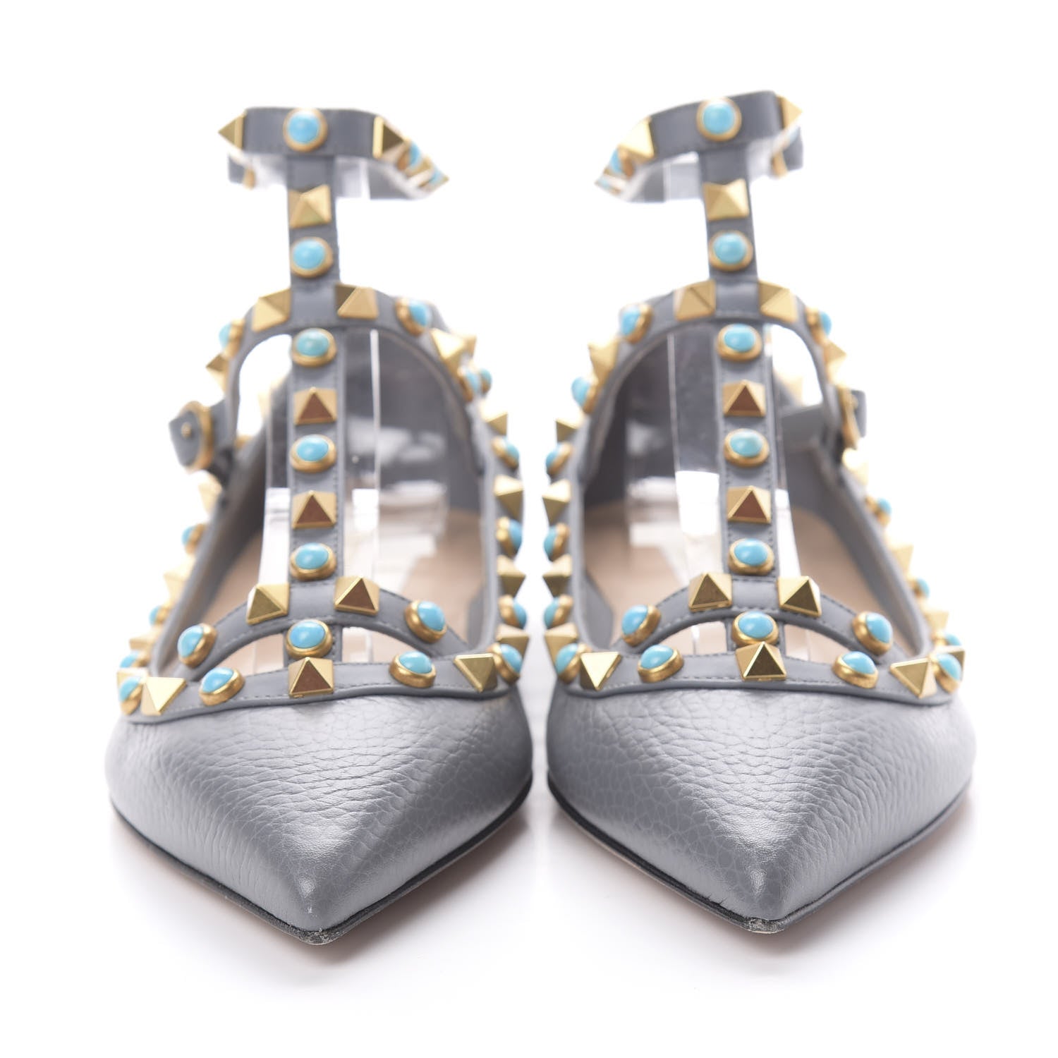 Valentino Garavani Pebbled Calfskin Rockstud Rolling Cage Ballerina Flats 35 Light Stone 2 of 7