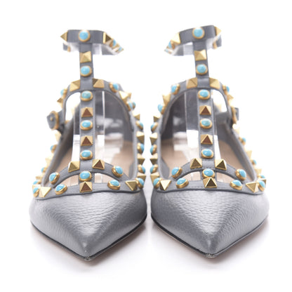Valentino Garavani Pebbled Calfskin Rockstud Rolling Cage Ballerina Flats 35 Light Stone 2 of 7