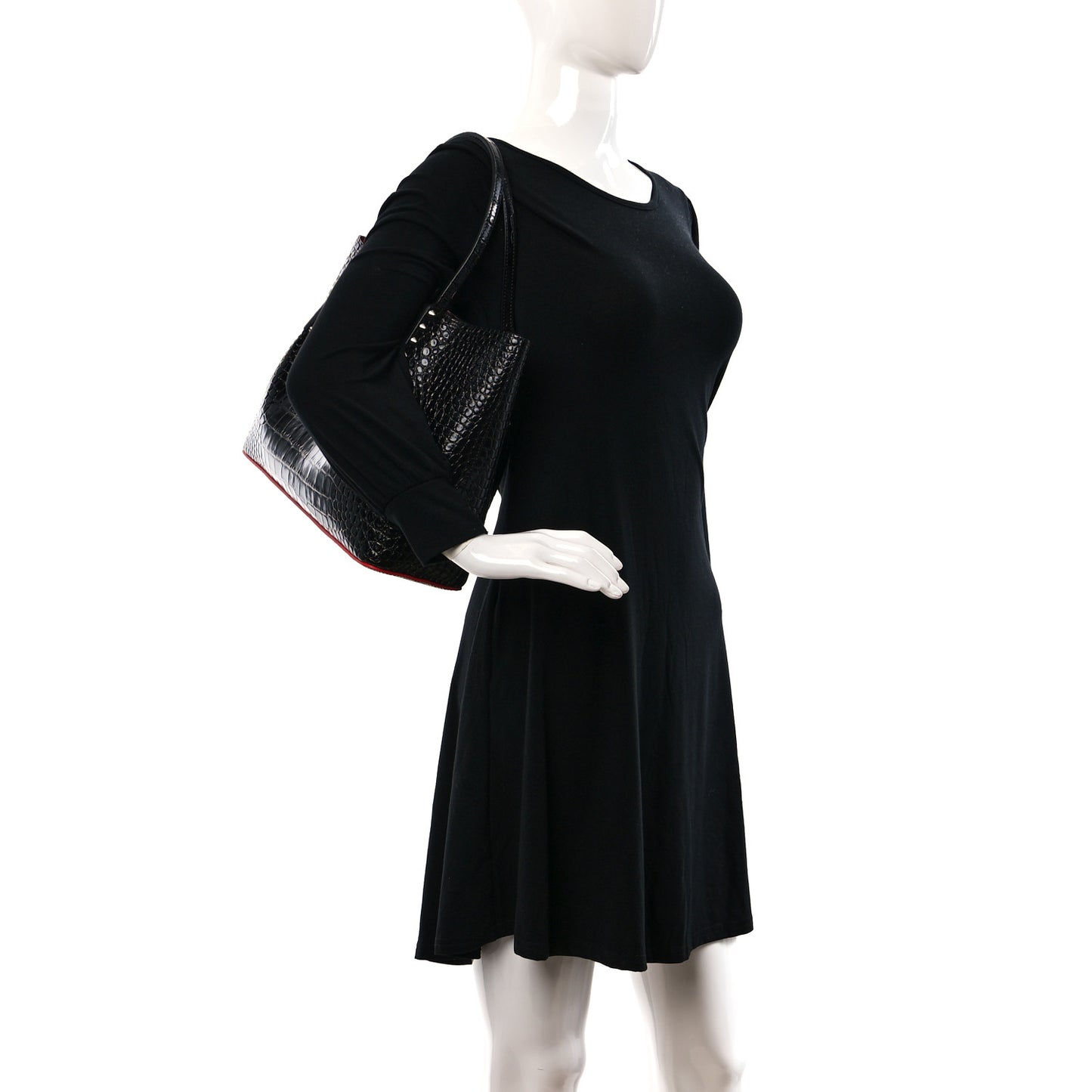 Alligator Embossed Calfskin Spiked Large Cabarock Shopper Tote Black