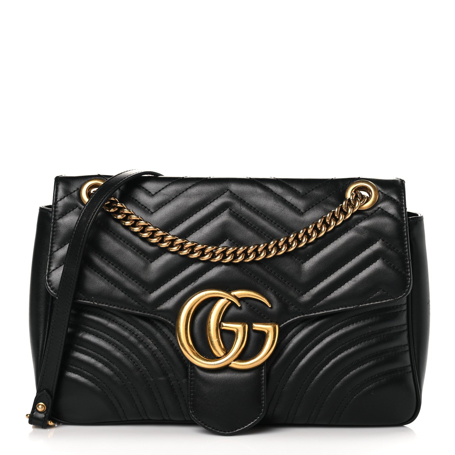 Gucci Calfskin Matelasse Medium GG Marmont Shoulder Bag Black 1 of 9