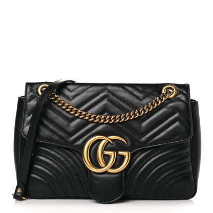 Gucci Calfskin Matelasse Medium GG Marmont Shoulder Bag Black 1 of 9