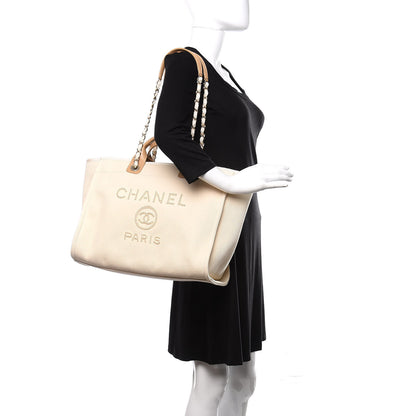 Chanel Canvas Pearl Large Deauville Tote Ecru Beige 2 of 10