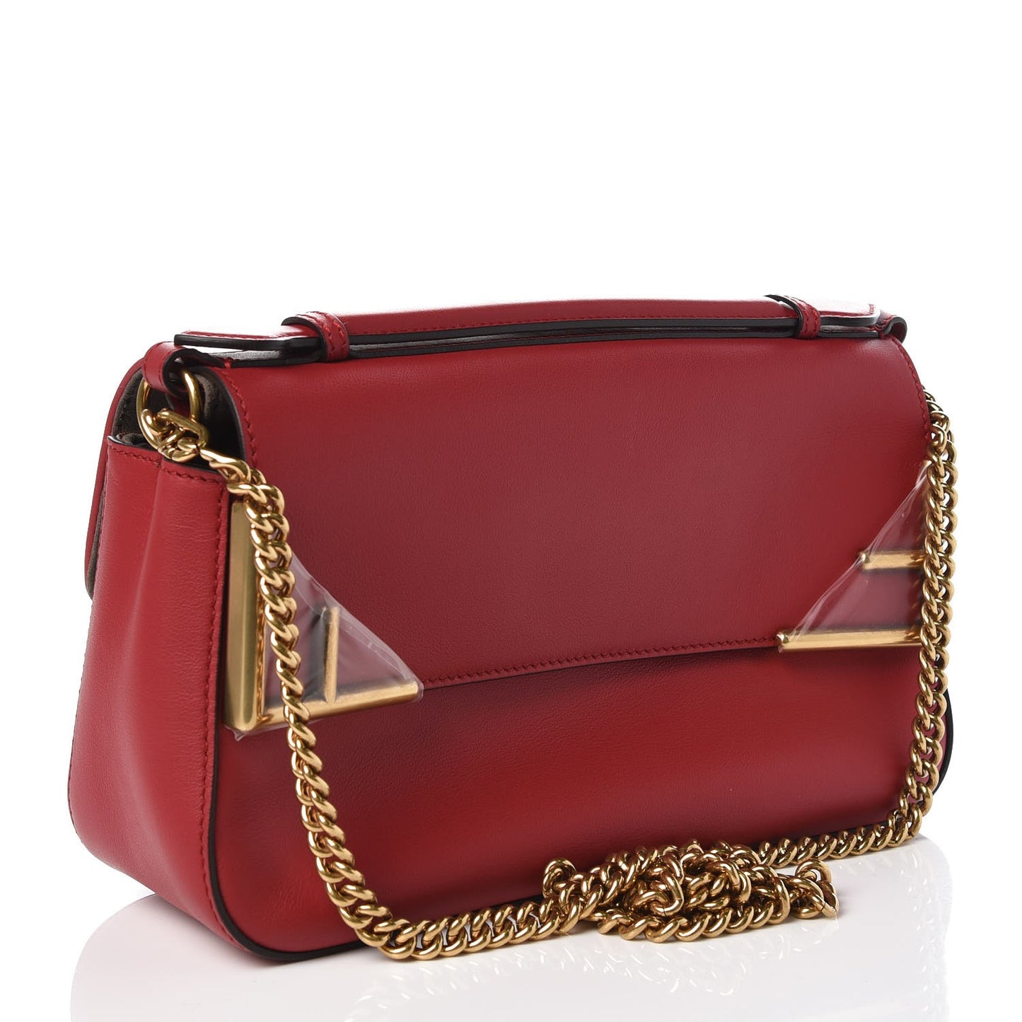 Vitello Grace Glazed Fabric FF 1974 Double F Shoulder Bag Fragola Mogano Panna