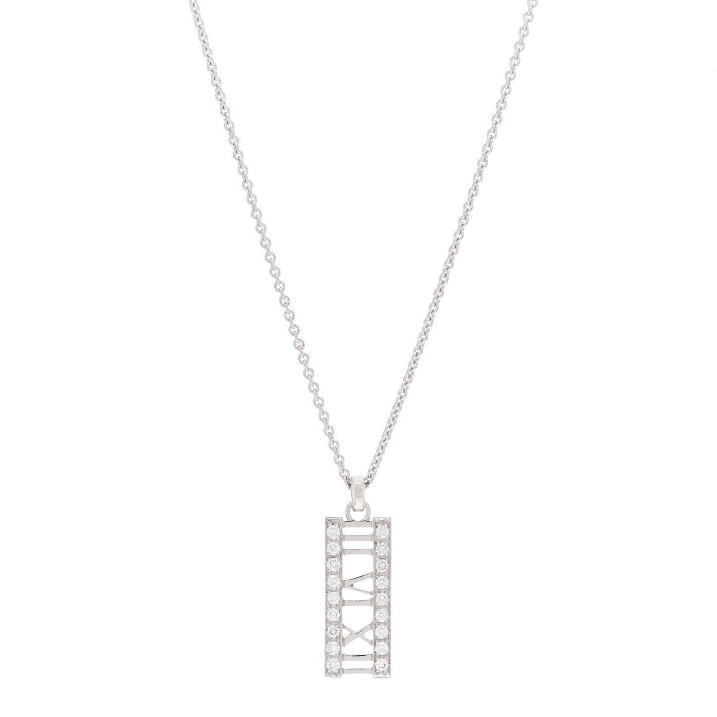 18K White Gold Diamond Atlas Bar Pendant Necklace