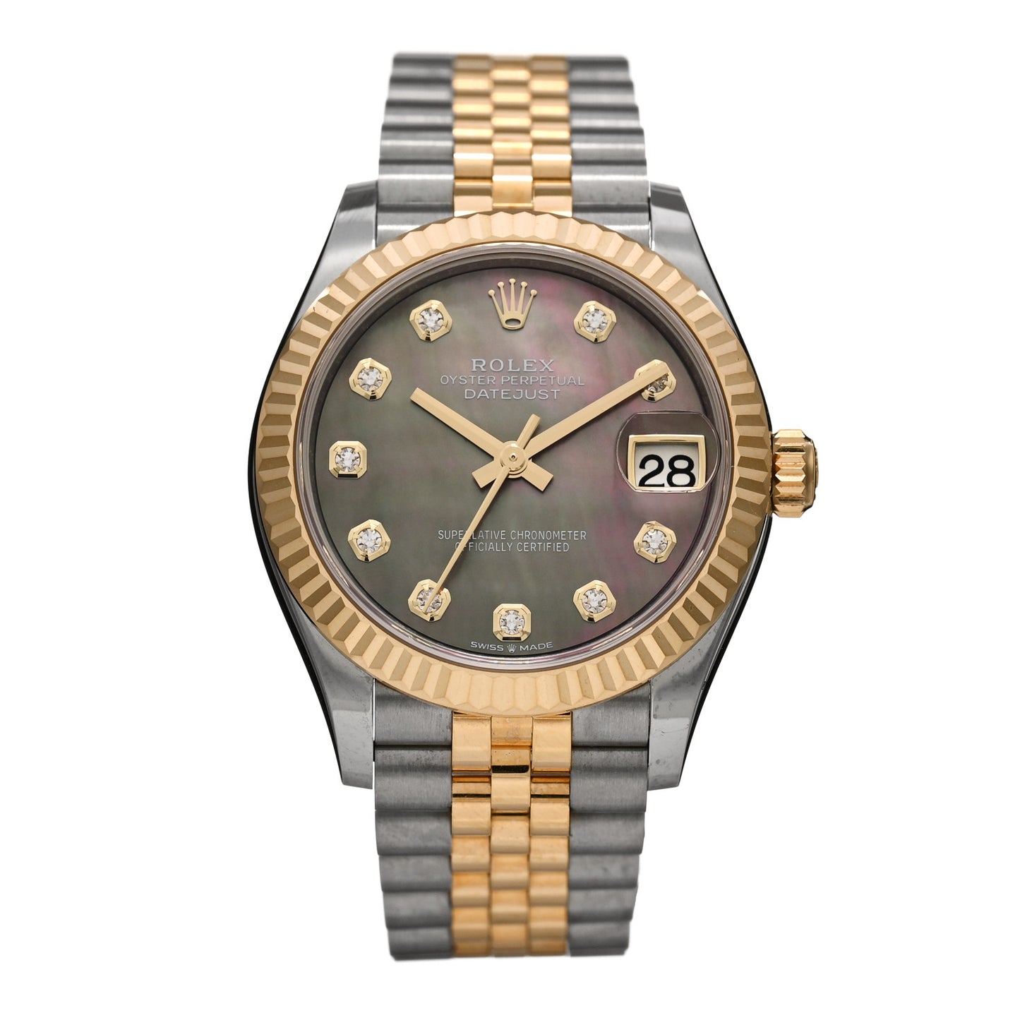 Stainless Steel 18K Yellow Gold Diamond Black Mother of Pearl 31mm Oyster Perpetual Datejust Watch 278273