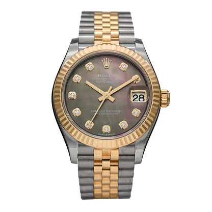 Rolex Stainless Steel 18K Yellow Gold Diamond Black Mother of Pearl 31mm Oyster Perpetual Datejust Watch 278273 1 of 5