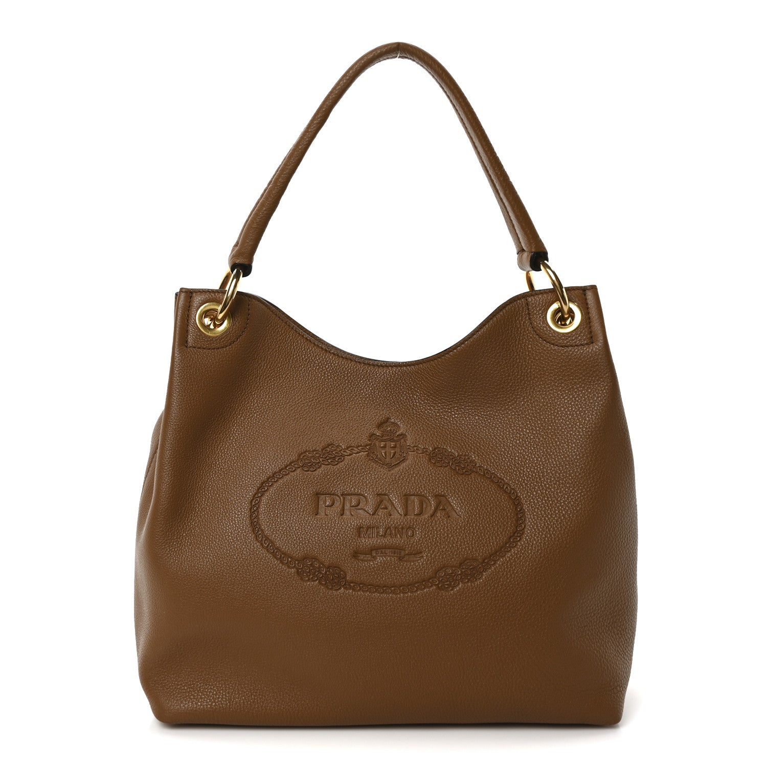 Prada Vitello Phenix Embossed Logo Hobo Cannella 1 of 10