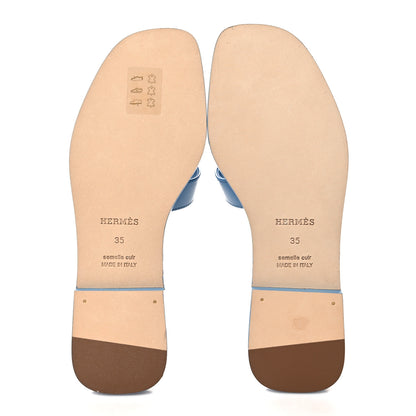 Hermes Box Calfskin Oran Sandals 35 Bleu Cameo 5 of 9