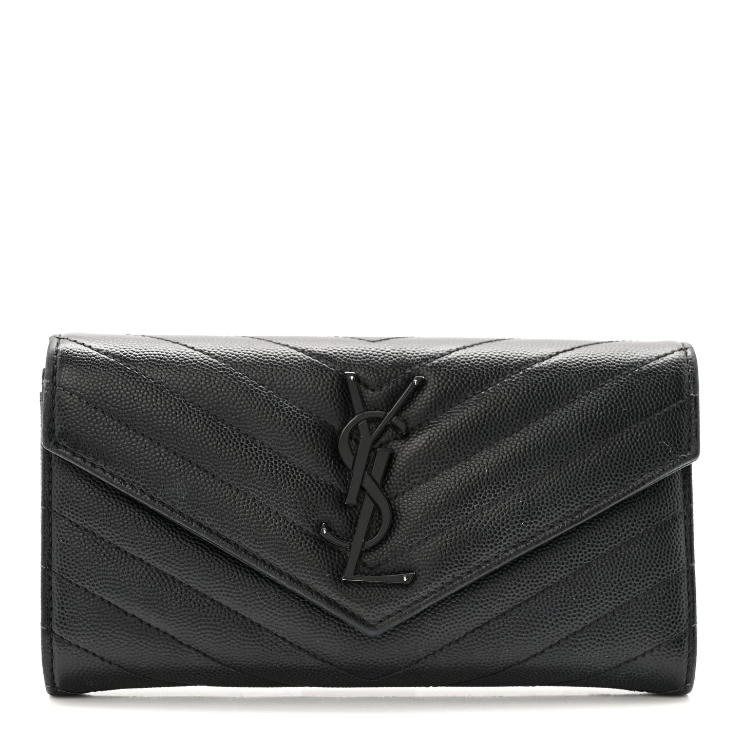 Grain De Poudre Matelasse Chevron Monogram Flap Wallet Black