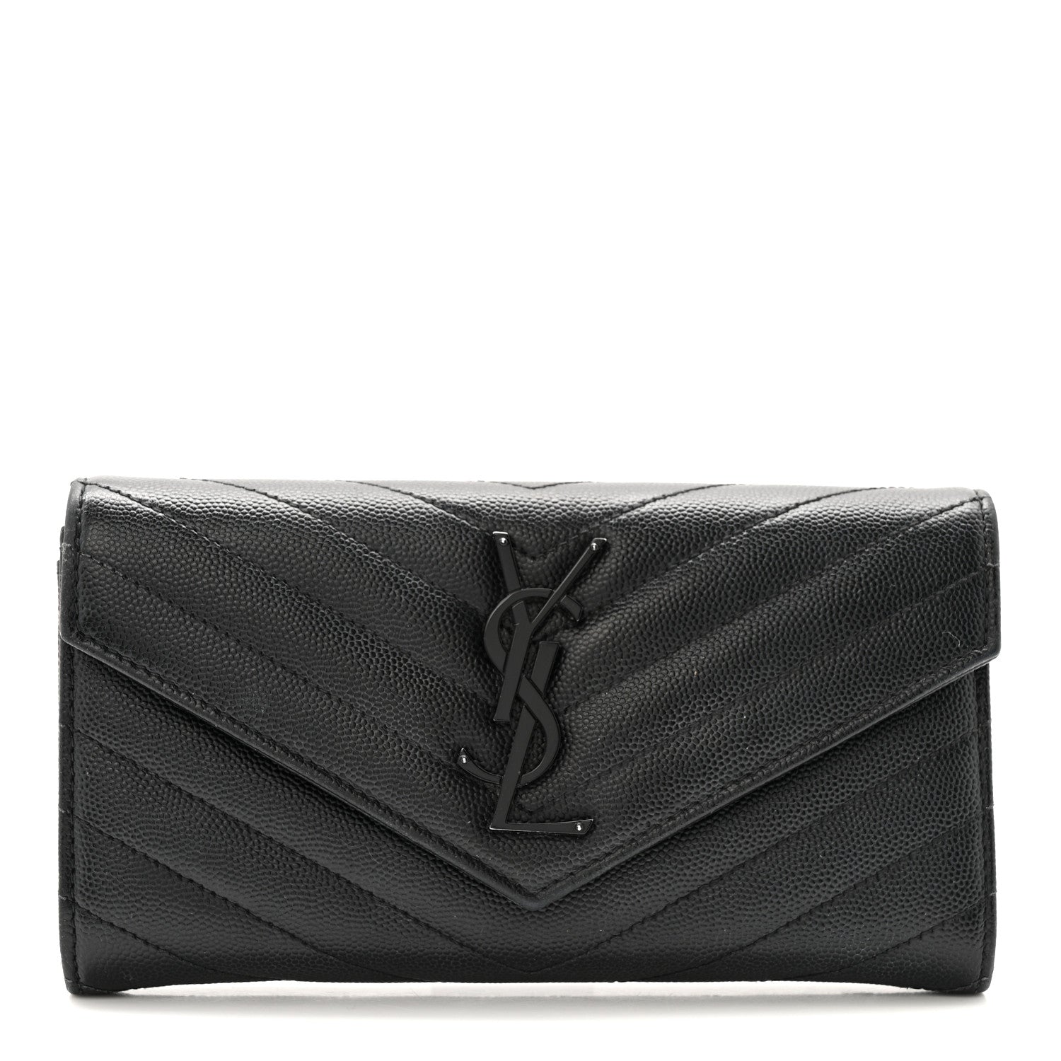 Saint Laurent Grain De Poudre Matelasse Chevron Monogram Flap Wallet Black 1 of 11
