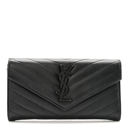 Saint Laurent Grain De Poudre Matelasse Chevron Monogram Flap Wallet Black 1 of 11