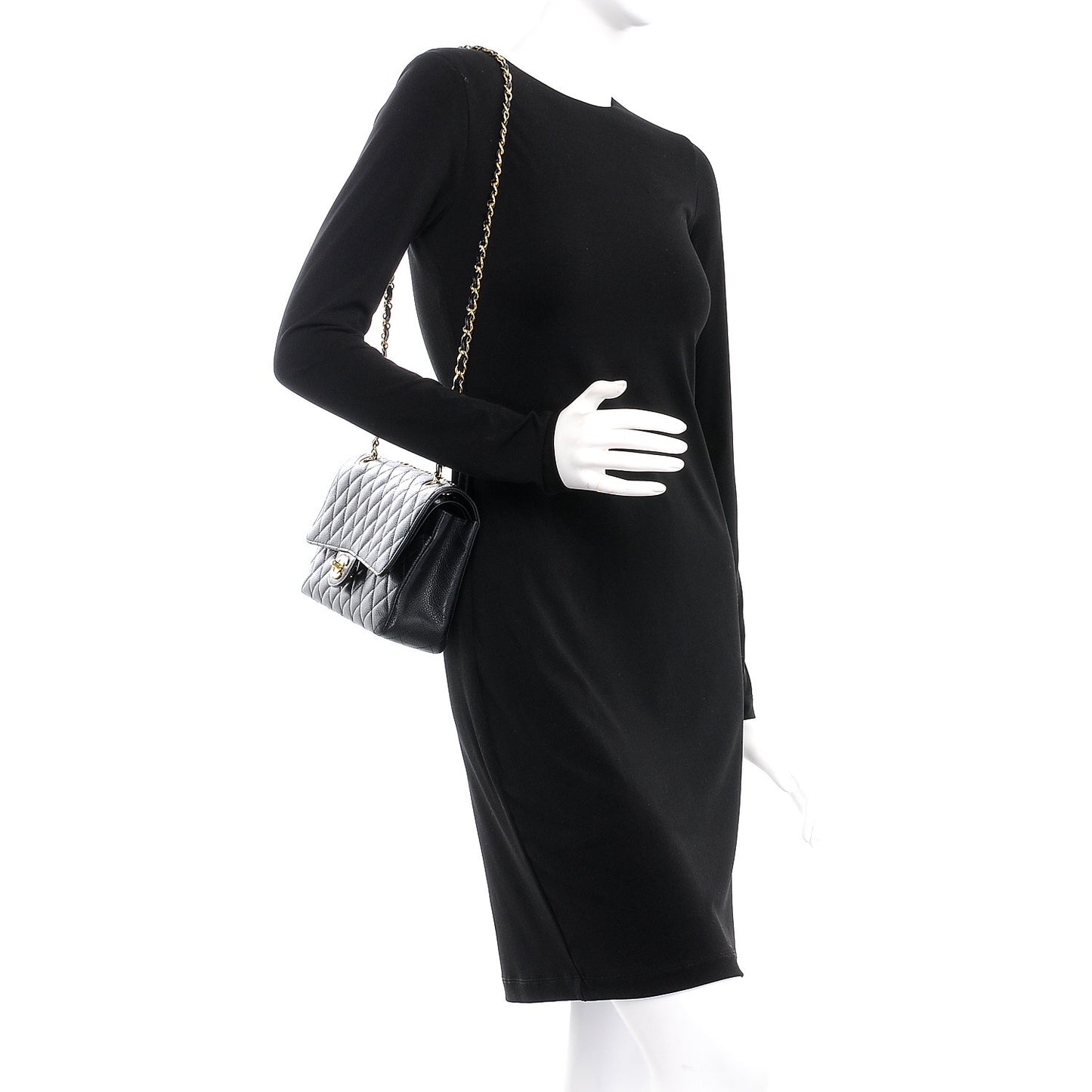 Caviar Quilted Medium Double Flap Black