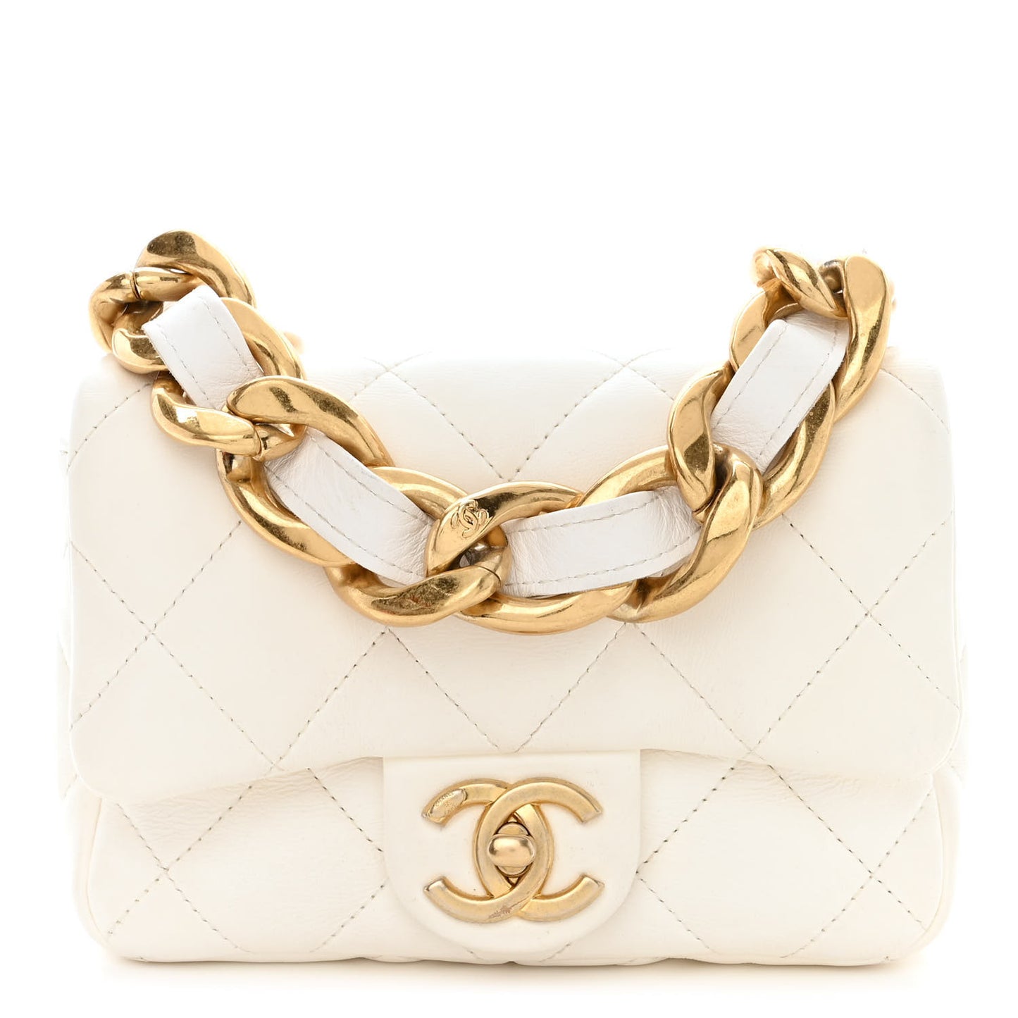 Lambskin Quilted Mini Funky Town Flap White