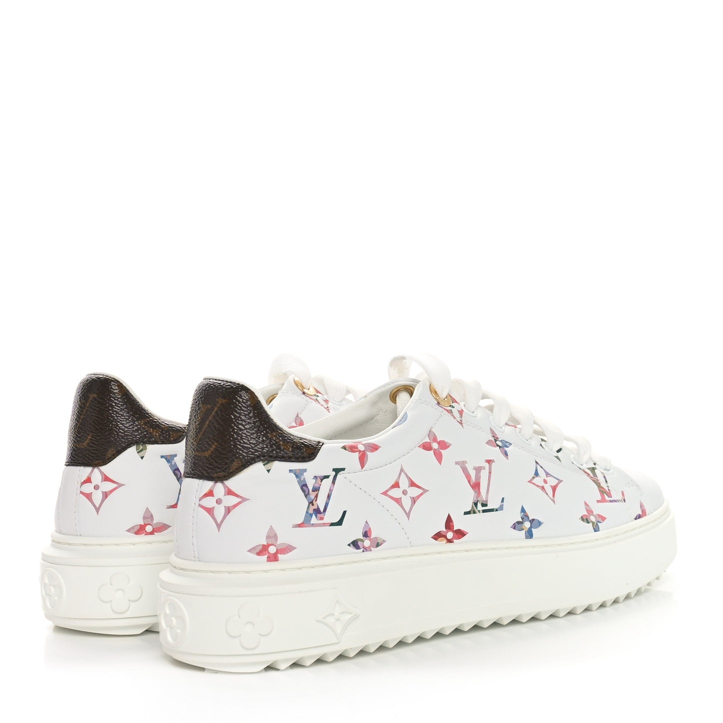 Lambskin Embossed Floral Monogram Time Out Sneakers 39 White