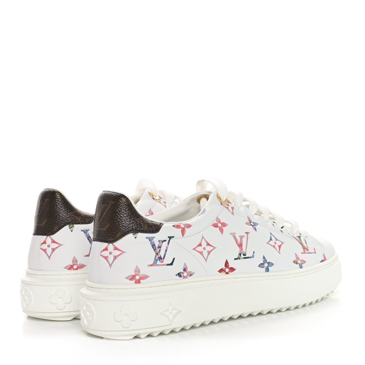 Louis Vuitton Lambskin Embossed Floral Monogram Time Out Sneakers 39 White 4 of 9