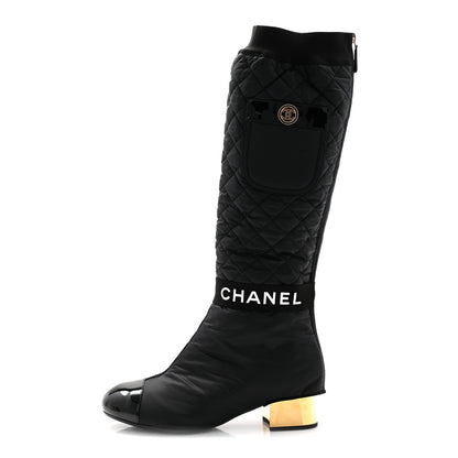 Chanel Mixed Fibers Lambskin Patent Calfskin Convertible High Boots 39 Black 1 of 9