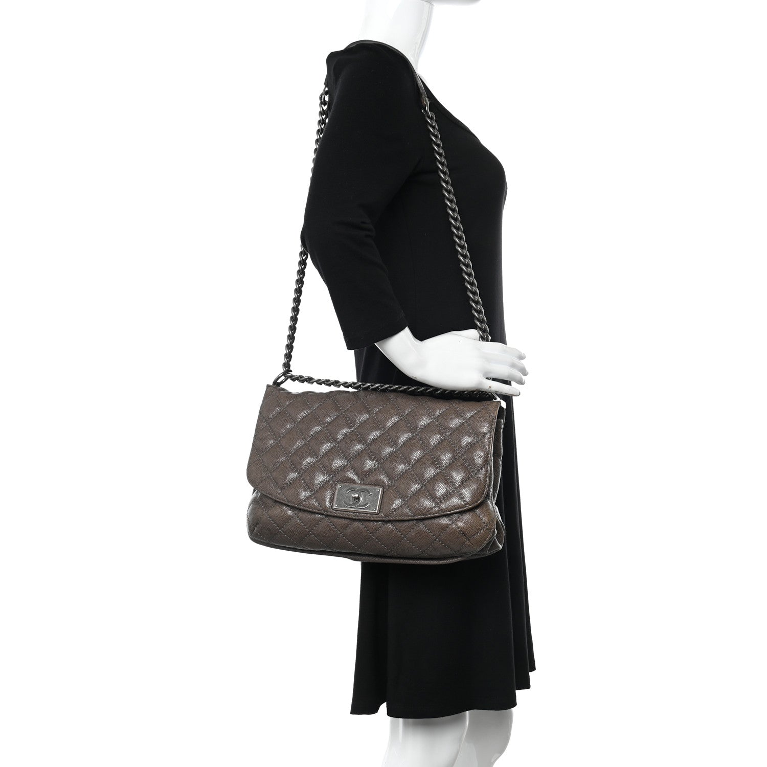 Chanel Glazed Caviar Medium Flap Khaki 2 of 14
