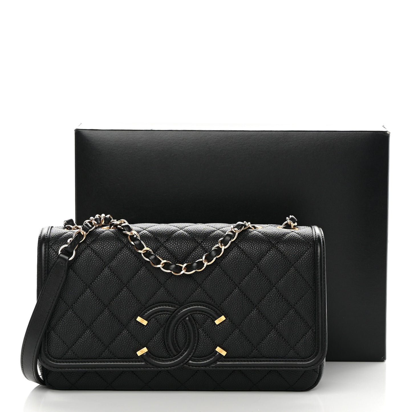Caviar Quilted Medium CC Filigree Flap Black