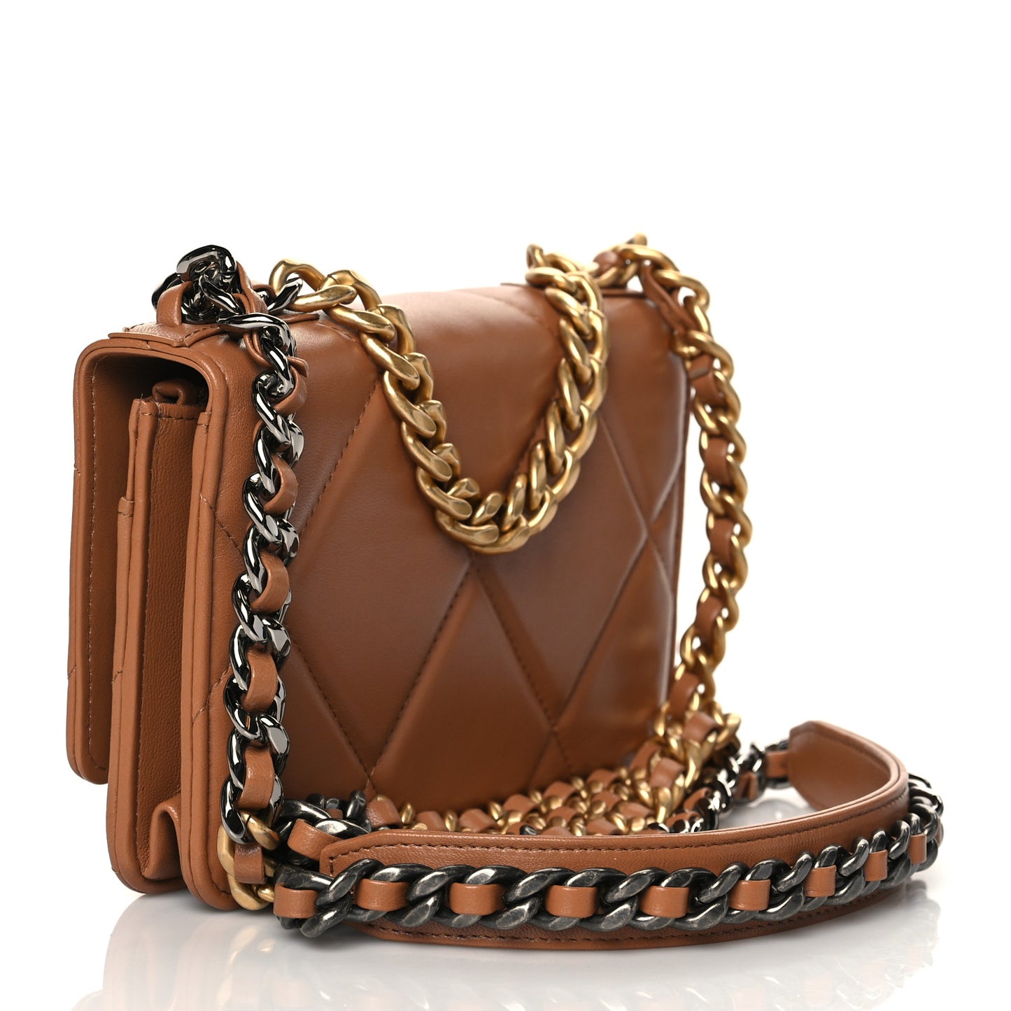 Lambskin Quilted Chanel 19 Wallet On Chain WOC Brown