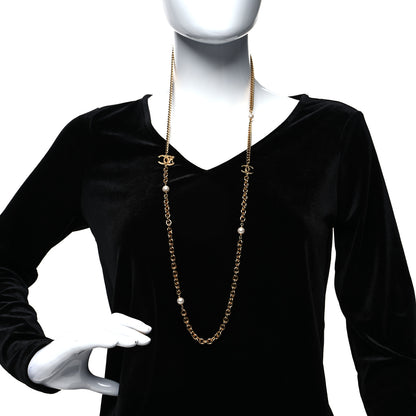 Chanel Pearl Crystal CC Chain Long Necklace Gold 2 of 5