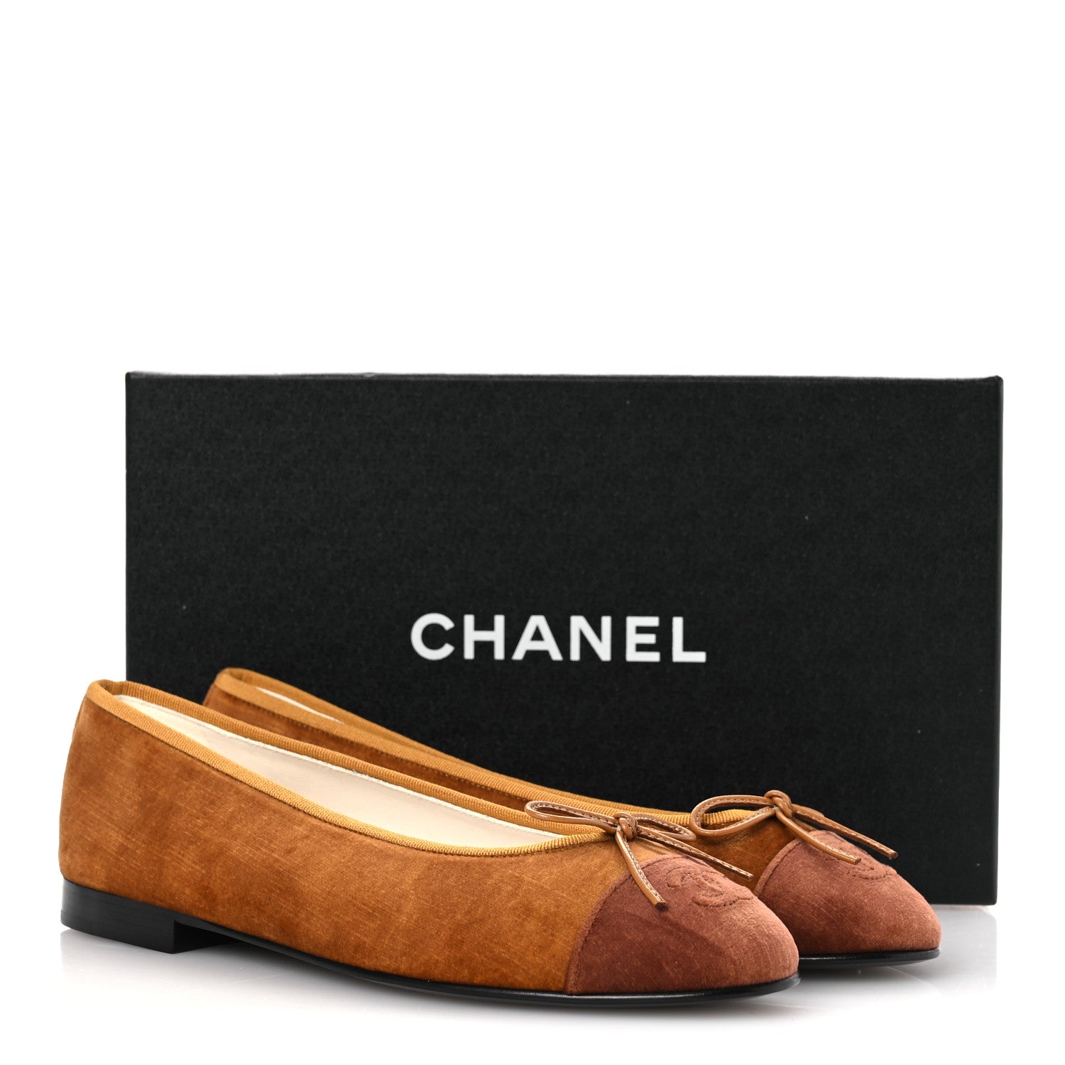Chanel Velvet Cap Toe CC Ballerina Flats 39.5 Brown Light Brown 11 of 11