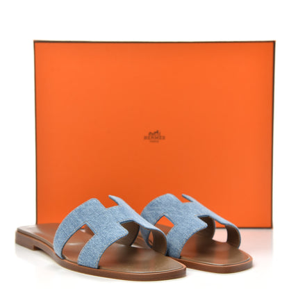 Hermes Denim Canvas Oran Sandals 38 Bleu Clair 9 of 9
