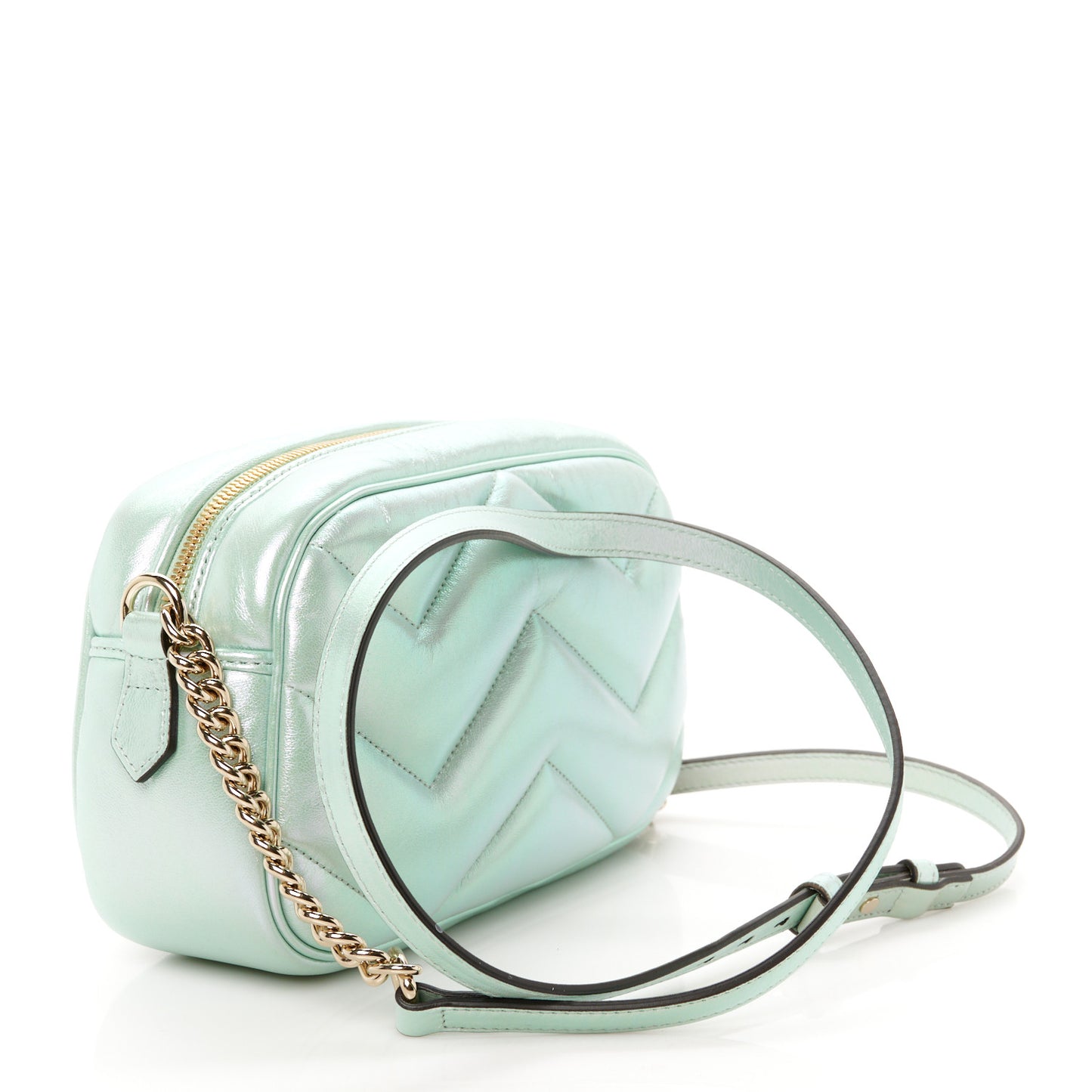 Iridescent Nappa Chevron Matelasse Small GG Marmont Chain Shoulder Bag Iridescent Salvy Green