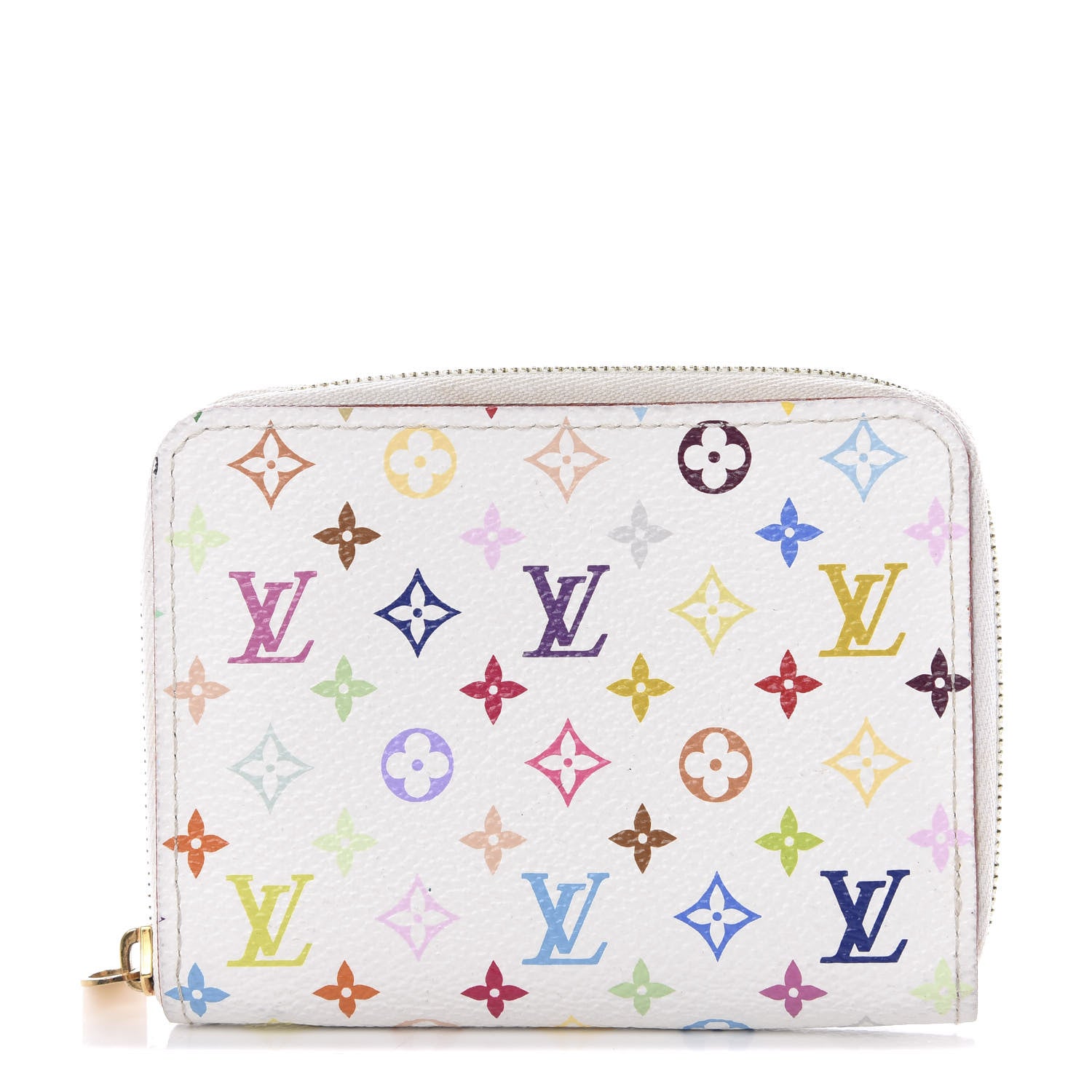 Louis Vuitton Monogram Multicolor Zippy Coin Purse Wallet White Litchi 1 of 5
