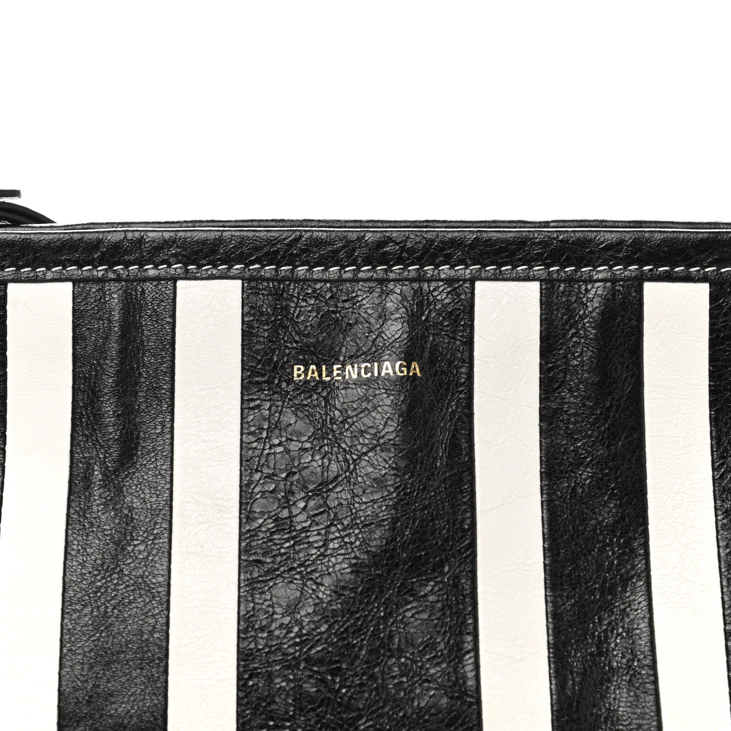 Balenciaga Agneau Arena Striped Patchwork Small Barbes Z Pouch with Handle Black White 6 of 8
